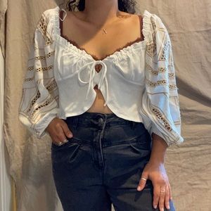 Free people flowy long sleeve crop peasant blouse “coconut combo”